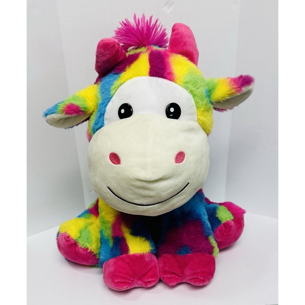 Peek-A-Boo Colorful Pink Hooves & Horns Sitting Cow 13" Stuffed Animal Plush Toy